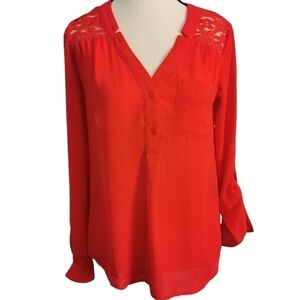 NWT Candie's Poppy 3/4 Button Long Sleeve Red Blouse - Sz S
